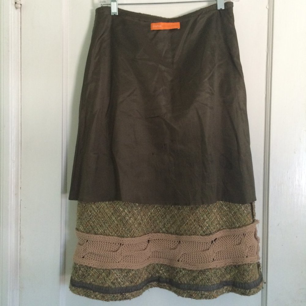 Cynthia Steffe green tweed full skirt w knit panel - Picture 4 of 8